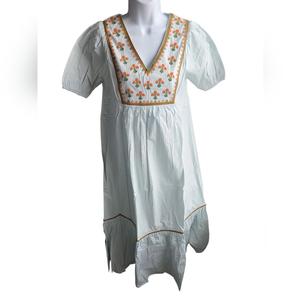 NWT Ex Voto Hayes Maxi Dress Beach Blue Embroidered Boho Cotton Sz XS Boutique